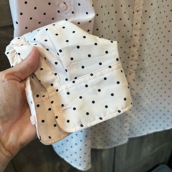 Talbots Woman 2X Button Top Pink Black Polka Dot Long Roll Tab Sleeves - Picture 7 of 11